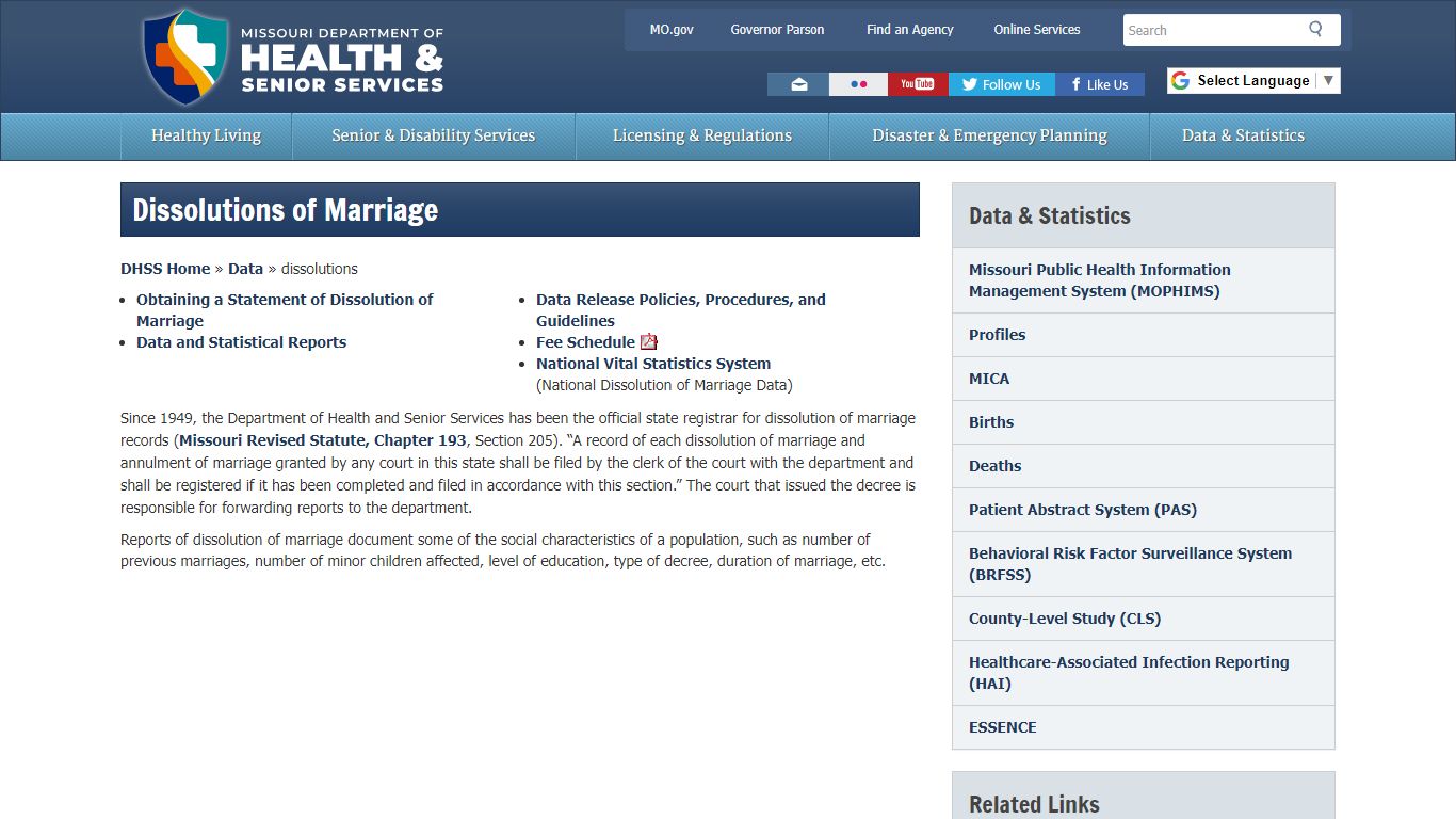 Dissolutions of Marriage Information | Health & Senior Services - Missouri